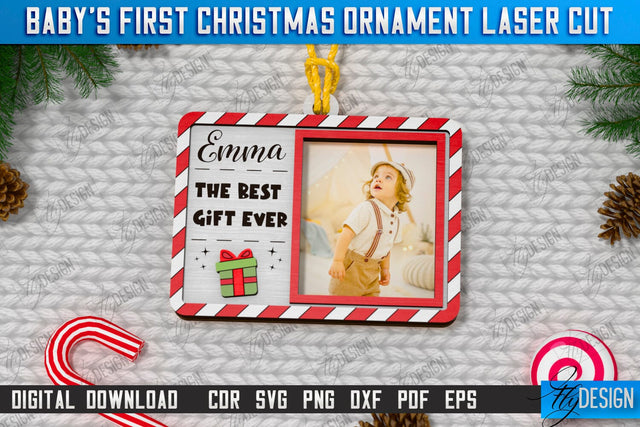 Baby's First Christmas Ornament Laser Cut | Christmas Tree Toy | Christmas Décor | Holidays | Personalized Hanging Tree Toy | CNC File SVG Fly Design 