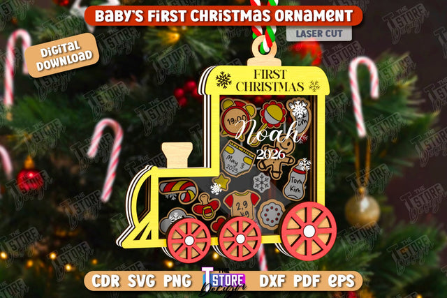 Baby's First Christmas Ornaments Laser Cut, Family Christmas Tree Decor, Birth Stats Announcement, Baby Metrics SVG, Baby First Christmas Shaker Ornament SVG The T Store Design 