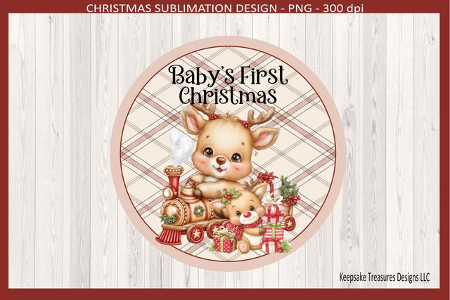 Baby's First Christmas, Reindeer Ornament, Christmas Sublimation Ornament Template, Png Printable Sublimation Keepsake Treasures Designs LLC. 