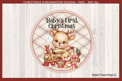 Baby's First Christmas, Reindeer Ornament, Christmas Sublimation Ornament Template, Png Printable Sublimation Keepsake Treasures Designs LLC. 