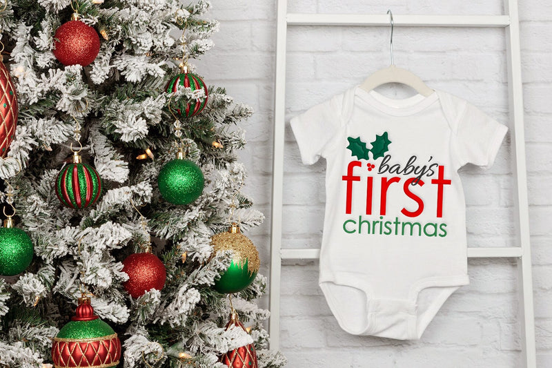 Baby's First Christmas with Holly Applique Embroidery Embroidery/Applique DESIGNS Designed by Geeks 