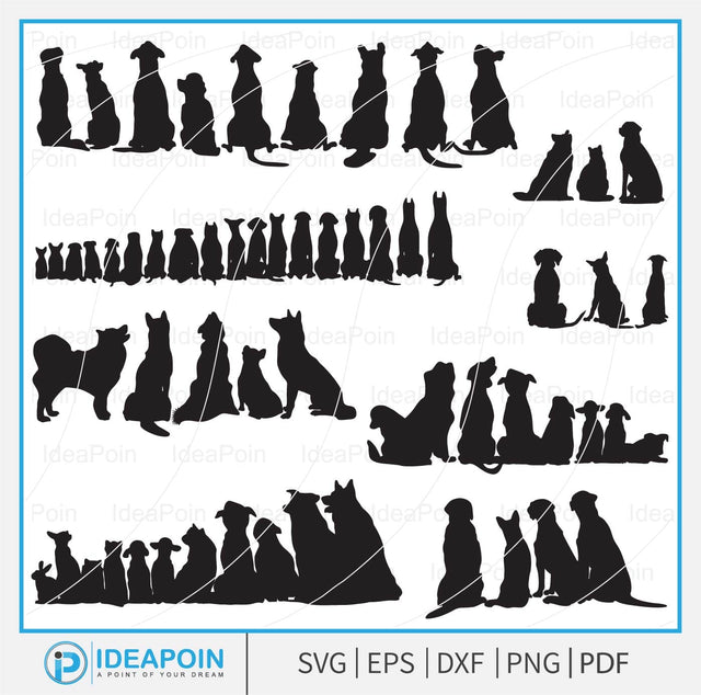 Back of Dog Silhouettes, Back sitting dogs Outline, dogs back line art bundle, Dogs back svg, Dogs Sitting Back svg, Dog Silhouetts SVG Dinvect 