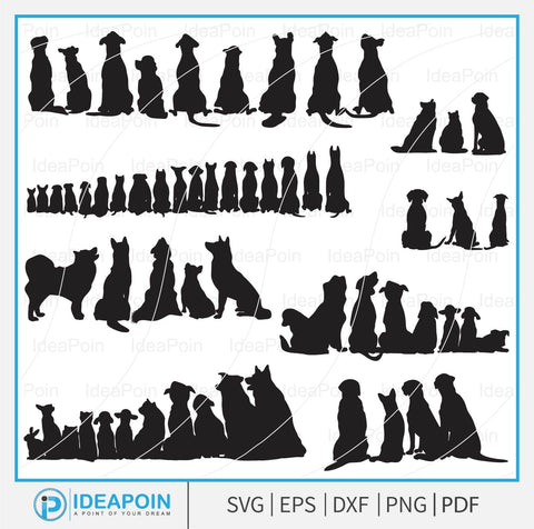 Back of Dog Silhouettes, Back sitting dogs Outline, dogs back line art bundle, Dogs back svg, Dogs Sitting Back svg, Dog Silhouetts SVG Dinvect 