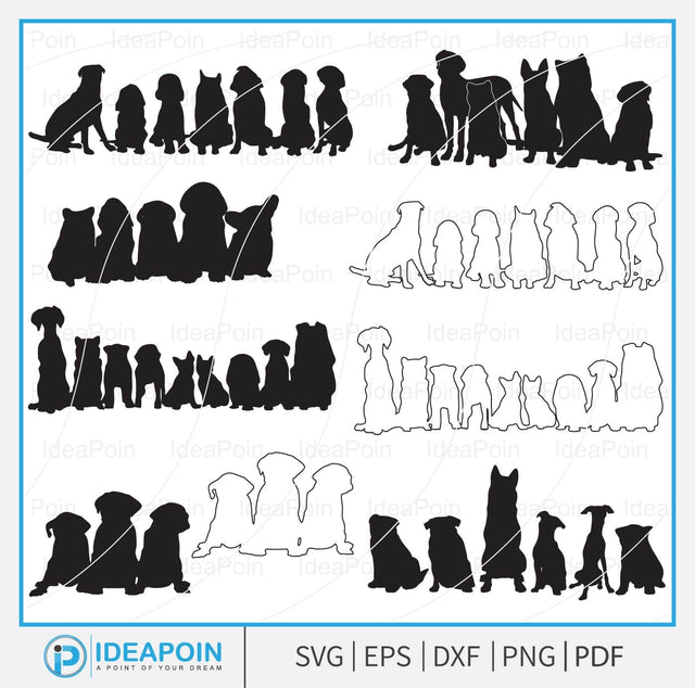 Back of Dog Silhouettes, Back sitting dogs Outline, dogs back line art bundle, Dogs back svg, Dogs Sitting Back svg, Dog Silhouetts SVG Dinvect 