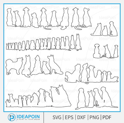 Back sitting dogs Outline, dogs back line art bundle, Dogs back svg, Dogs Sitting Back svg, Dog Silhouette, Back of Dog Silhouettes, SVG Dinvect 