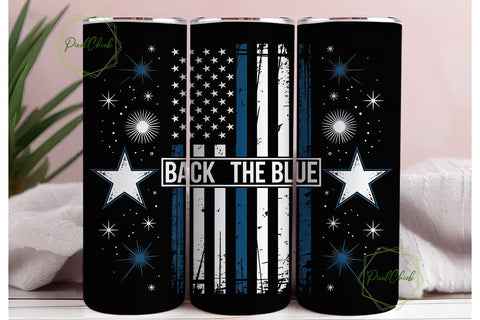 Back The Blue 20oz Tumbler Wrap Sublimation PixelChick 