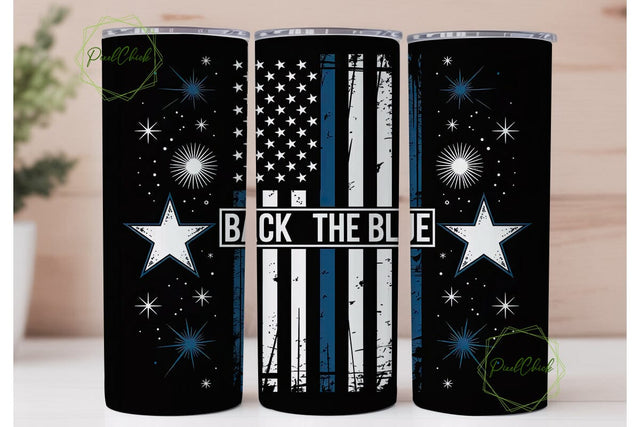 Back The Blue 20oz Tumbler Wrap Sublimation PixelChick 