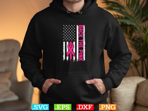 Back The Pink Ribbon American Flag Breast Cancer Awareness T-Shirt, Back The Pink Svg, Breast Cancer Png SVG Creativeart88 