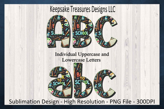 Back To School Alphabet Set, Art School Supplies, ABC's, Sublimation Png Printable Sublimation Keepsake Treasures Designs LLC. 