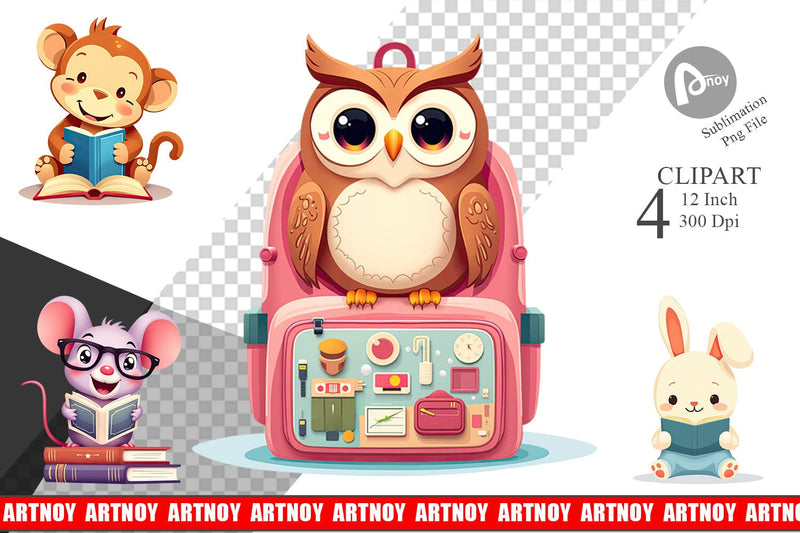 Back to School Animal Clipart Sublimation artnoy 