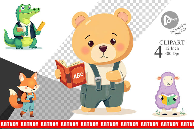 Back to School Animal Clipart Sublimation artnoy 