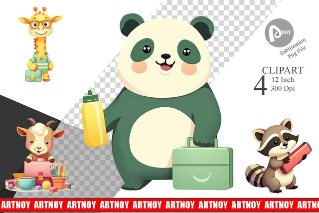 Back to School Animal Clipart Sublimation artnoy 