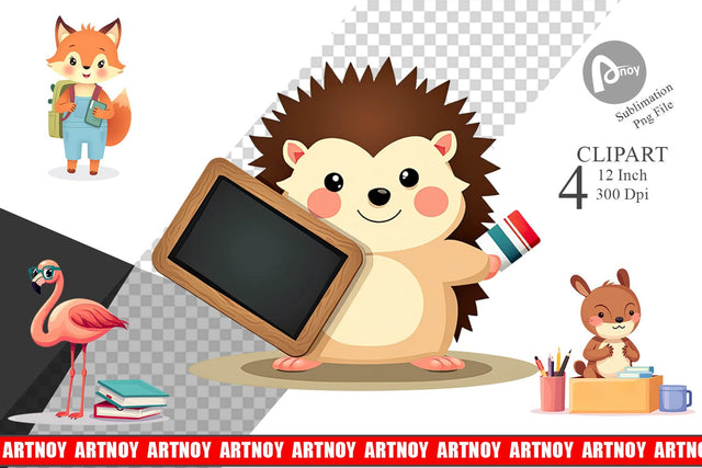 Back to School Animal Clipart Sublimation artnoy 