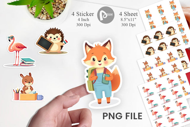 Back to School Animal Sticker Sublimation artnoy 