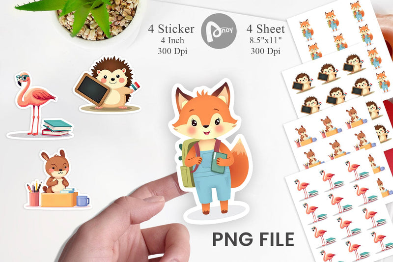 Back to School Animal Sticker Sublimation artnoy 