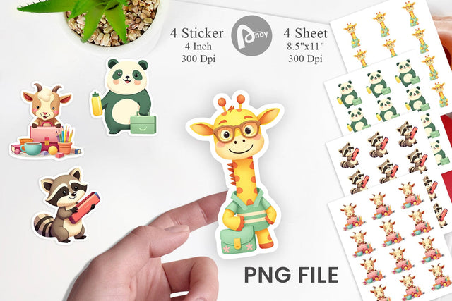 Back to School Animal Sticker Sublimation artnoy 