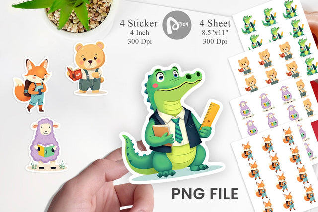 Back to School Animal Sticker Sublimation artnoy 