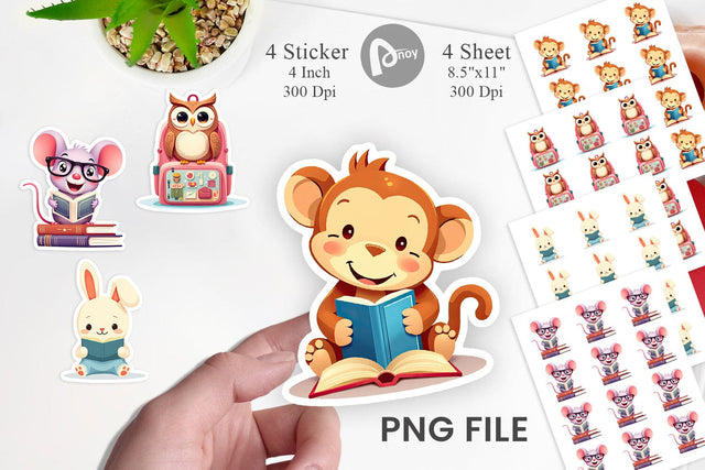 Back to School Animal Sticker Sublimation artnoy 