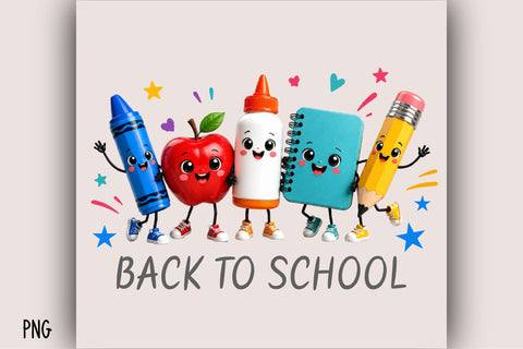 Back to School Cartoon Supplies PNG Sublimation SVGArt 