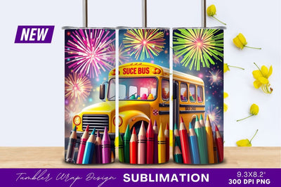Back To School Celebration With Bus And Pencils Sublimation Regulrcrative 