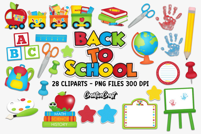 Back to School Cipart, school supplies graphics Sublimation CreativeCraftShop 