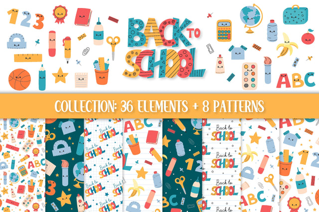Back to School Collection | PNG Clipart | Vector Patterns | Funny Educational Supplies for Elementary School Digital Pattern AnnaViolet_store 