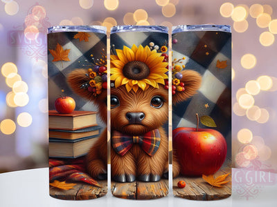 Back To School Cow Tumbler, Highland Cow, Cute Animal, Classroom Theme, Whimsical Design, 20Oz Tumbler, Sublimation Wrap Sublimation SvggirlplusArt 
