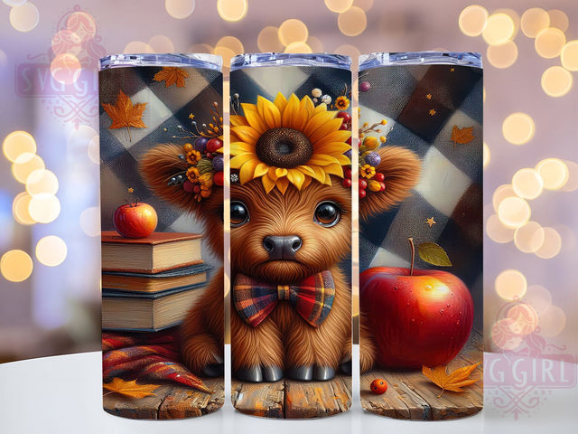 Back To School Cow Tumbler, Highland Cow, Cute Animal, Classroom Theme, Whimsical Design, 20Oz Tumbler, Sublimation Wrap Sublimation SvggirlplusArt 