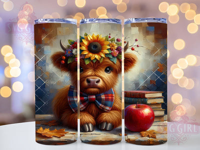 Back To School Cow Tumbler, Highland Cow, Cute Animal, Classroom Theme, Whimsical Design, 20Oz Tumbler, Sublimation Wrap Sublimation SvggirlplusArt 