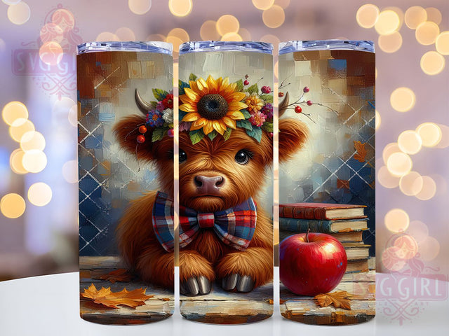 Back To School Cow Tumbler, Highland Cow, Cute Animal, Classroom Theme, Whimsical Design, 20Oz Tumbler, Sublimation Wrap Sublimation SvggirlplusArt 