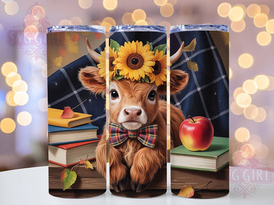 Back To School Cow Tumbler, Highland Cow, Cute Animal, Classroom Theme, Whimsical Design, 20Oz Tumbler, Sublimation Wrap Sublimation SvggirlplusArt 