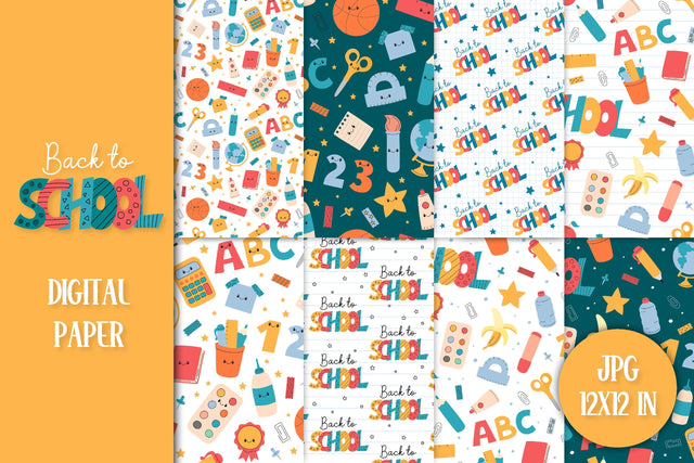 Back to School Digital Paper | JPG Cute Patterns Stationery Collection for Scrapbooking and Designs | Funny Supplies for Elementary School Digital Pattern AnnaViolet_store 