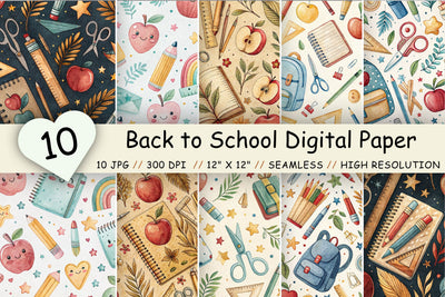 Back to School Digital Paper Pack, Seamless Watercolor Pattern Bundle, Printable Scrapbook Paper, Cute Teacher Design Collection Digital Pattern FloridPrintables 