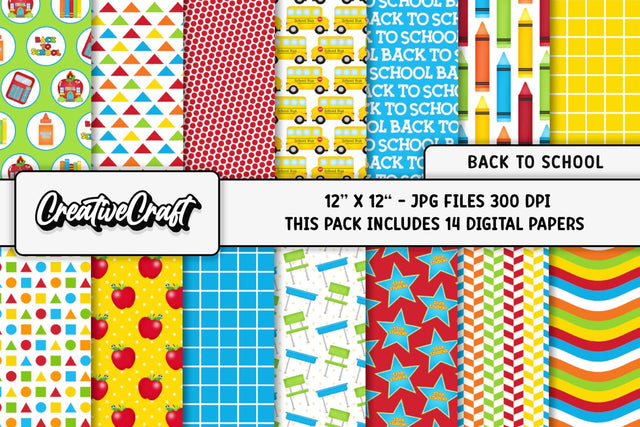Back to School Digital Papers, school graphics Digital Pattern CreativeCraftShop 