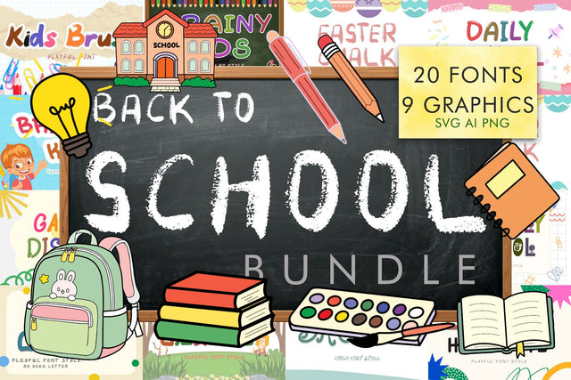 Back to School Fonts & Graphics Bundle Font Prasetya Letter 