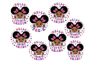 Back to School Girl Bundle | 8 Grade Level Designs PreK to 6th Grade | Glitter Bows SVG PNG PDF DXF EPS AI JPG SVG 1uniqueminute 