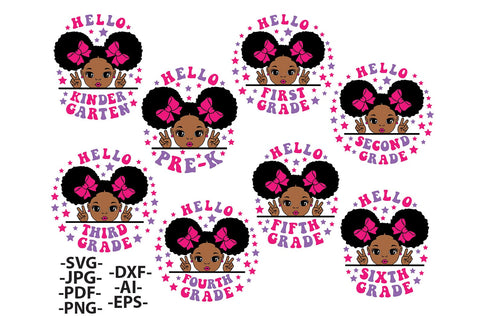 Back to School Girl Bundle | 8 Grade Level Designs PreK to 6th Grade | Glitter Bows SVG PNG PDF DXF EPS AI JPG SVG 1uniqueminute 