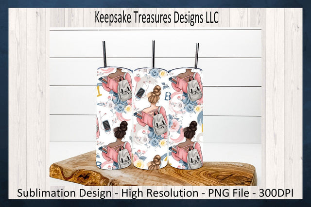Back to School Girl Straight 20oz Tumbler Wrap and Matching Car Coaster, Key Ring, Sublimation Printable Png, Digital Download Sublimation Keepsake Treasures Designs LLC. 