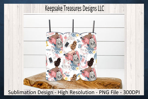 Back to School Girl Straight 20oz Tumbler Wrap and Matching Car Coaster, Key Ring, Sublimation Printable Png, Digital Download Sublimation Keepsake Treasures Designs LLC. 