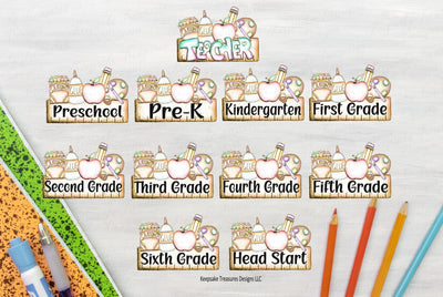 Back to School Name Plate, Preschool - Sixth, Hand Drawn School Supplies, Sublimation Design Sublimation Keepsake Treasures Designs LLC. 