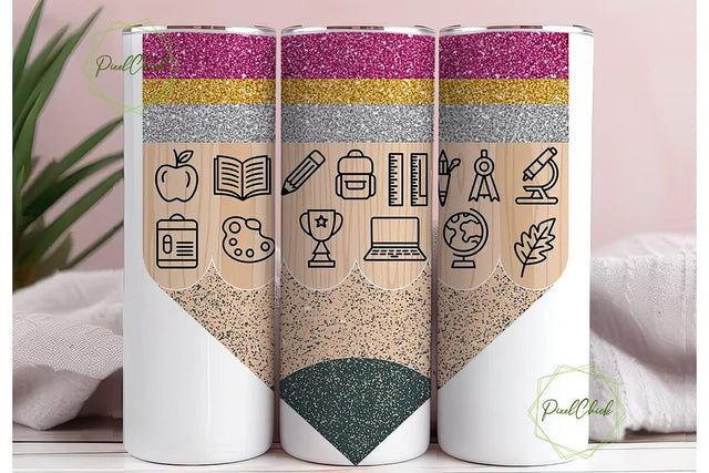 Back to School Pencil 20oz Tumbler Wrap Sublimation PixelChick 
