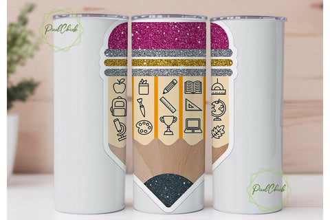 Back to School Pencil 20oz Tumbler Wrap Sublimation PixelChick 