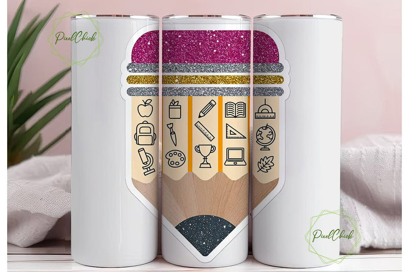 Back to School Pencil 20oz Tumbler Wrap Sublimation PixelChick 