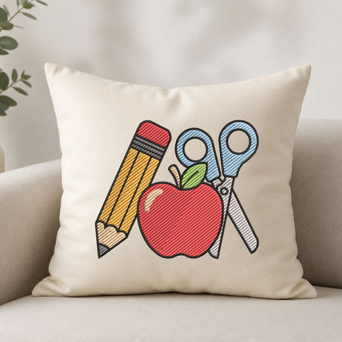 Back to School Pencil Apple Scissors Machine Embroidery Design – Teacher School Supplies Embroidery File Embroidery/Applique DESIGNS PatternFeed8 