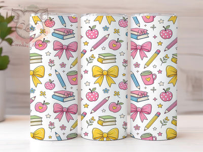 Back to School Pencil Bow 20oz Tumbler, Back to School, Pencil Bow, Classroom Motif, Sublimation Wrap, 20oz Tumbler, Whimsical Aesthetic, Teacher Charm Sublimation Lara' s Designs 