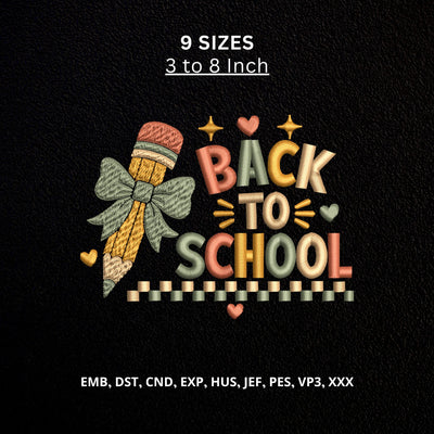 Back to School Pencil Bow Machine Embroidery Design Teacher Student School PES DST Files Embroidery/Applique DESIGNS PatternFeed8 