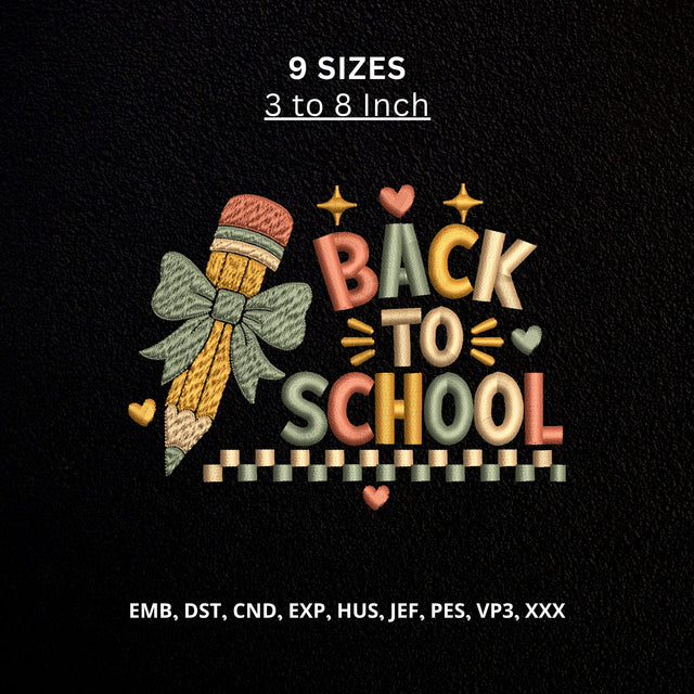 Back to School Pencil Bow Machine Embroidery Design Teacher Student School PES DST Files Embroidery/Applique DESIGNS PatternFeed8 