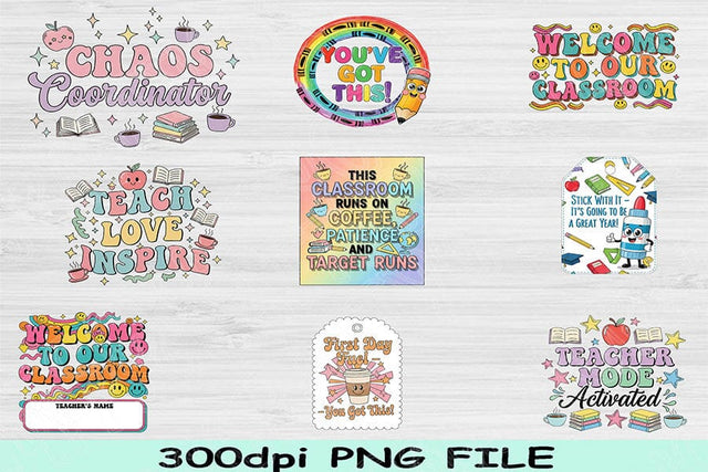 Back to School PNG Bundle, Teacher Shirt Sublimation Designs, Cute School Quotes PNG, 1st Day of School Clipart Student Graphic Set Download SVG TiffsCraftyCreations 