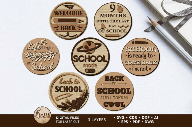 Back to School Round Decorative Panels SVG LaserCutano 