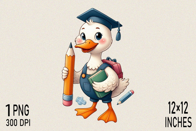 Back to School Stylish Cartoon Duck PNG Sublimation SVGArt 